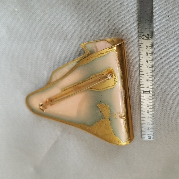 GOLD ENAMEL CLOISONNE Artist made Scarf Slide Pin - Picture 7 of 7